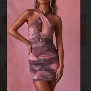Oh Polly Mauve Halter Mini Dress
